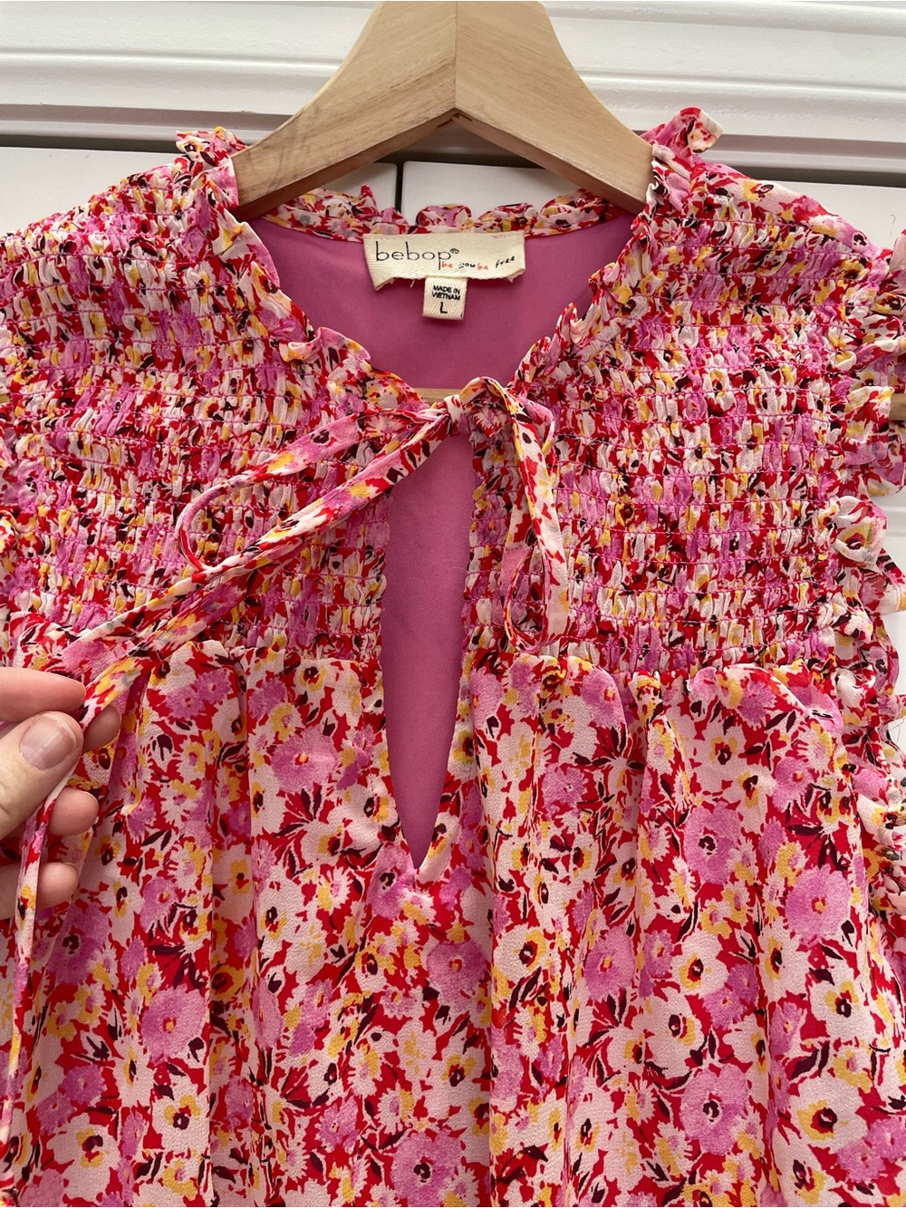 Pink Floral Ruffle Neck Dress - Picture 3 of 4